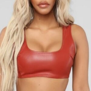 Burnt orange faux leather sexy bralette bra tank top